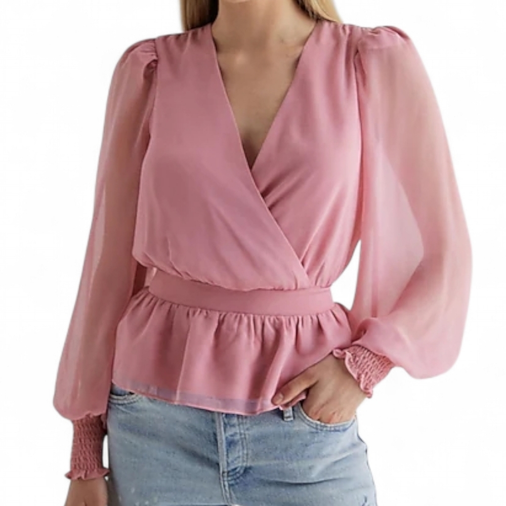 Express V-Neck Smocked Cuff Peplum Top Size XS